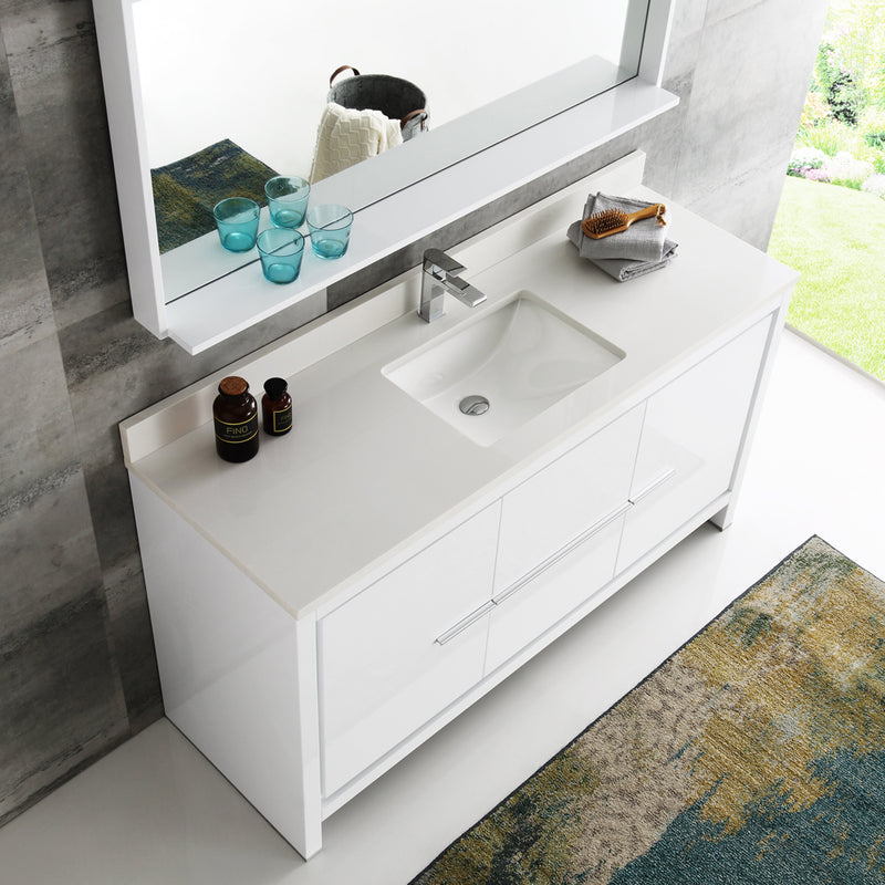 Fresca Allier 60" White Modern Single Sink Bathroom Vanity with Mirror FVN8119WH-S