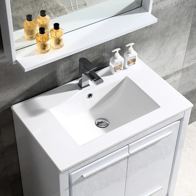 Fresca Allier 30" White Modern Bathroom Vanity with Mirror FVN8130WH