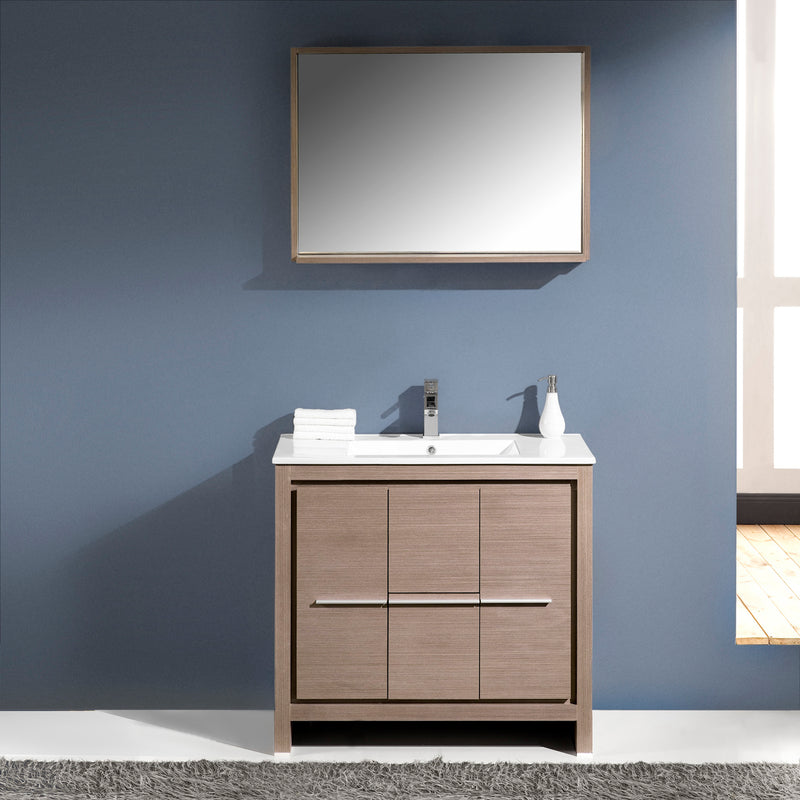 Fresca Allier 36" Gray Oak Modern Bathroom Vanity with Mirror FVN8136GO