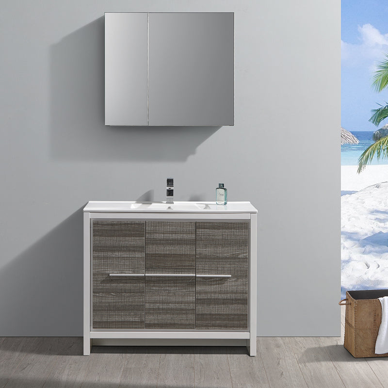 Fresca Allier Rio 40" Ash Gray Modern Bathroom Vanity with Medicine Cabinet FVN8140HA