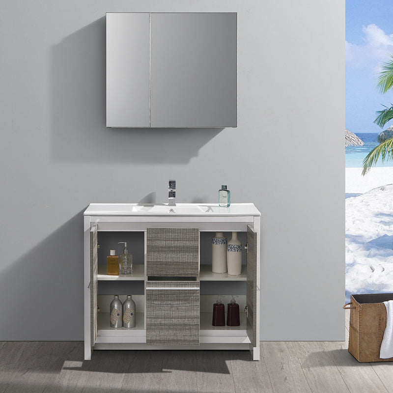 Fresca Allier Rio 40" Ash Gray Modern Bathroom Vanity with Medicine Cabinet FVN8140HA