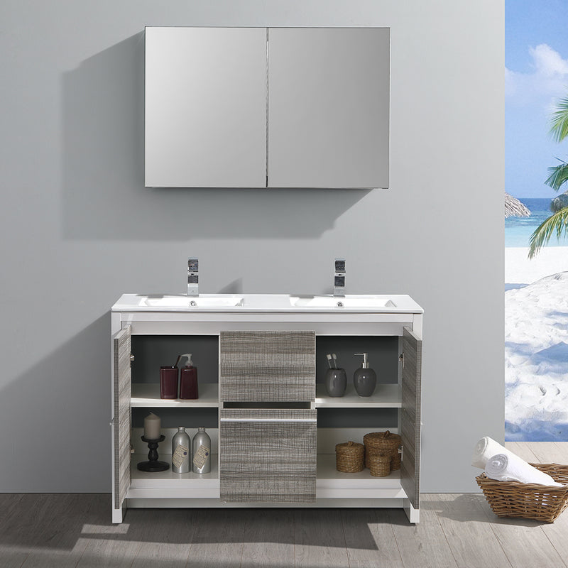 Fresca Allier Rio 48" Ash Gray Double Sink Modern Bathroom Vanity with Medicine Cabinet FVN8148HA-D