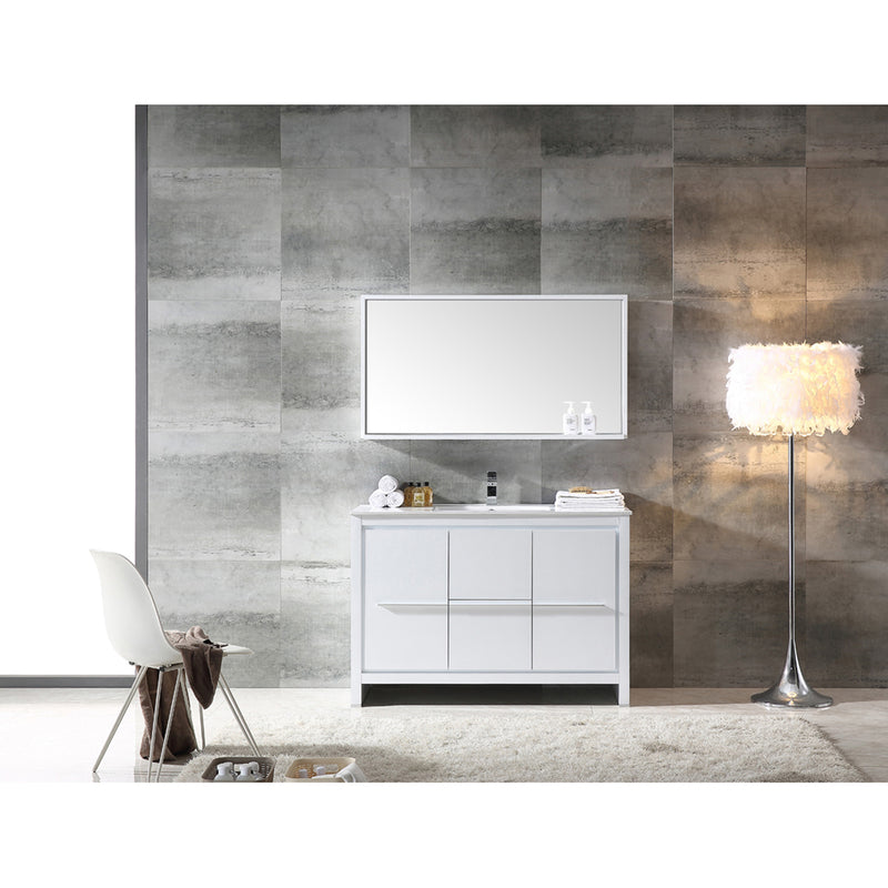 Fresca Allier 48" White Modern Bathroom Vanity with Mirror FVN8148WH