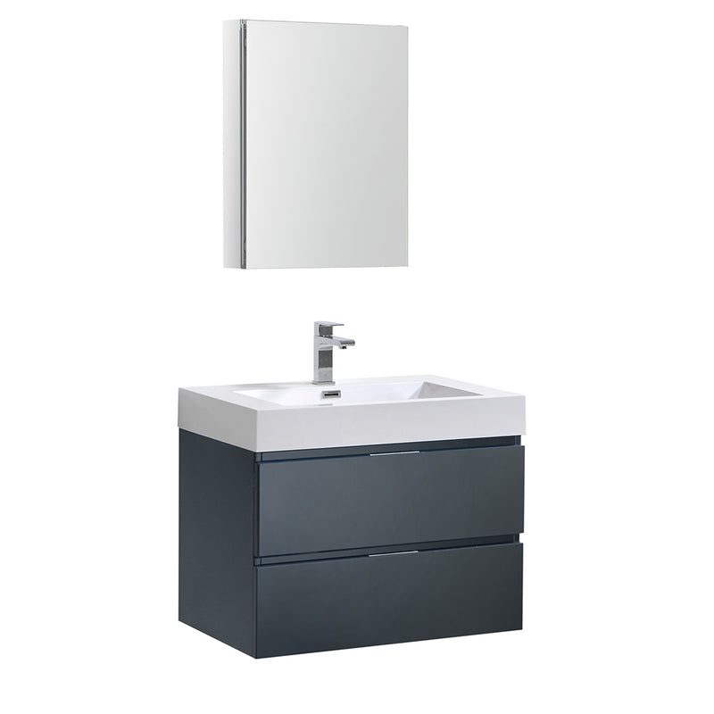 Fresca Valencia 30" Dark Slate Gray Wall Hung Modern Bathroom Vanity w/ Medicine Cabinet FVN8330GG