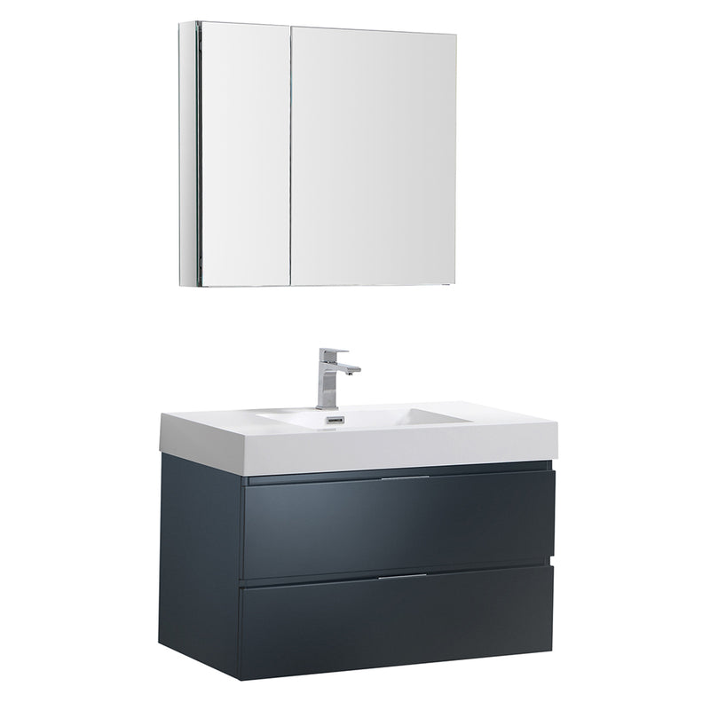 Fresca Valencia 36" Dark Slate Gray Wall Hung Modern Bathroom Vanity w/ Medicine Cabinet FVN8336GG