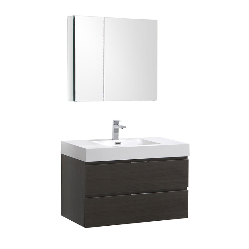 Fresca Valencia 36" Gray Oak Wall Hung Modern Bathroom Vanity w/ Medicine Cabinet FVN8336GO