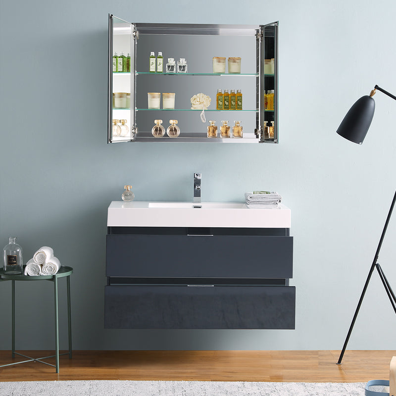 Fresca Valencia 40" Dark Slate Gray Wall Hung Modern Bathroom Vanity with Medicine Cabinet FVN8342GG