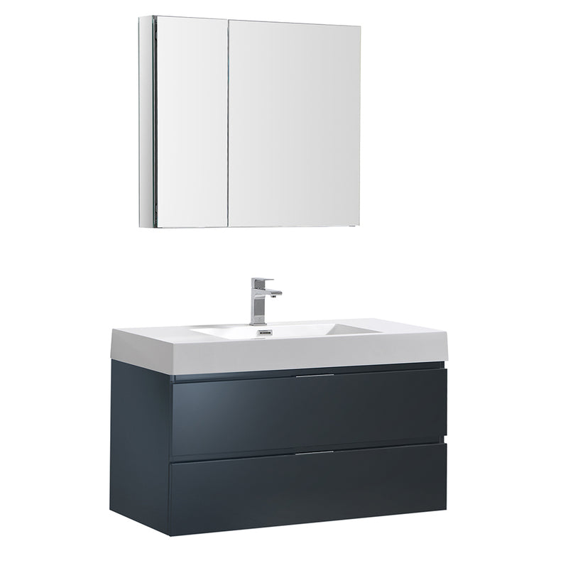 Fresca Valencia 40" Dark Slate Gray Wall Hung Modern Bathroom Vanity w/ Medicine Cabinet FVN8342GG