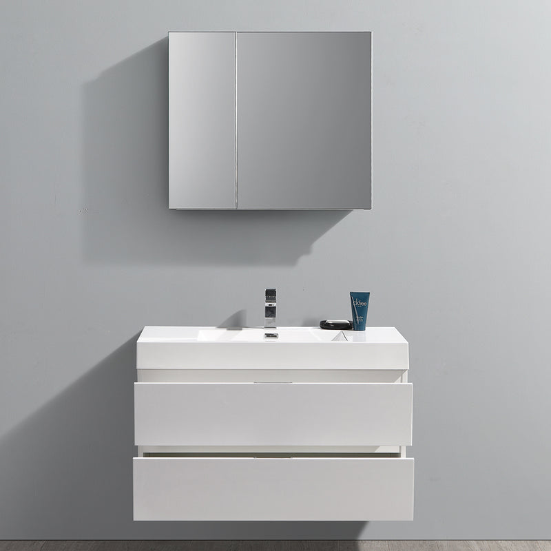 Fresca Valencia 40" Glossy White Wall Hung Modern Bathroom Vanity with Medicine Cabinet FVN8342WH