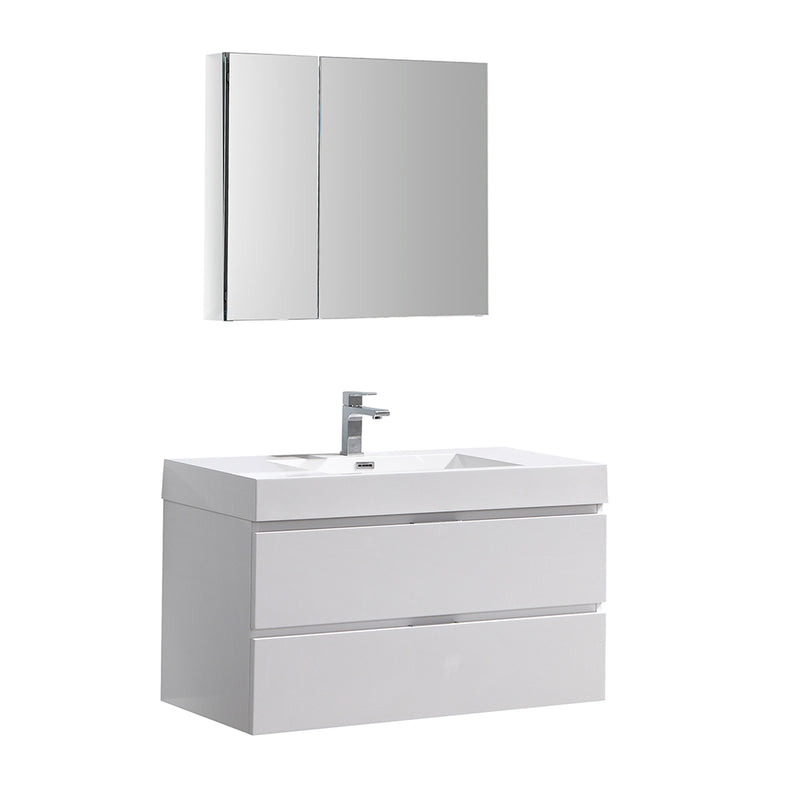 Fresca Valencia 40" Glossy White Wall Hung Modern Bathroom Vanity w/ Medicine Cabinet FVN8342WH