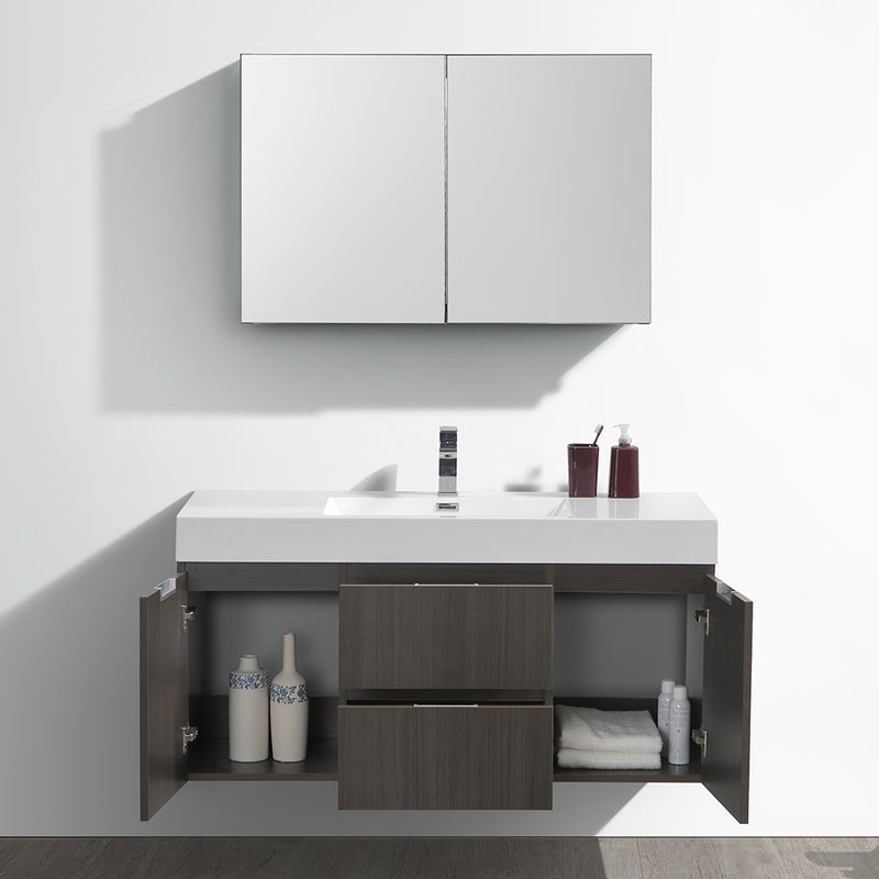 Fresca Valencia 48" Gray Oak Wall Hung Modern Bathroom Vanity with Medicine Cabinet FVN8348GO