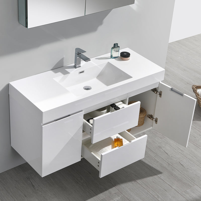 Fresca Valencia 48" Glossy White Wall Hung Modern Bathroom Vanity with Medicine Cabinet FVN8348WH