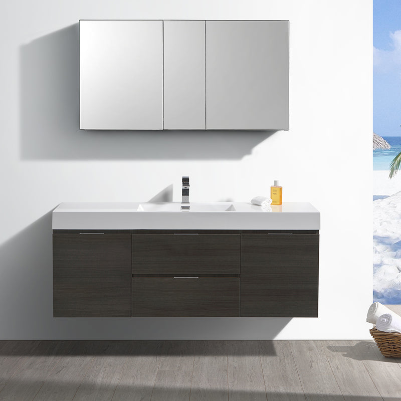 Fresca Valencia 60" Gray Oak Wall Hung Modern Bathroom Vanity with Medicine Cabinet FVN8360GO