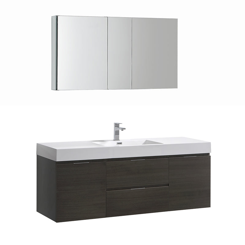 Fresca Valencia 60" Gray Oak Wall Hung Modern Bathroom Vanity w/ Medicine Cabinet FVN8360GO