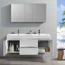 Fresca Valencia 60" Glossy White Wall Hung Double Sink Modern Bathroom Vanity with Medicine Cabinet FVN8360WH-D