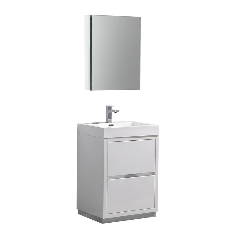 Fresca Valencia 24" Glossy White Free Standing Modern Bathroom Vanity w/ Medicine Cabinet FVN8424WH