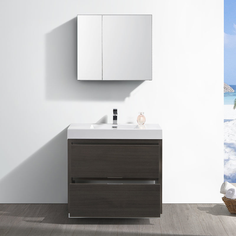 Fresca Valencia 36" Gray Oak Free Standing Modern Bathroom Vanity with Medicine Cabinet FVN8436GO