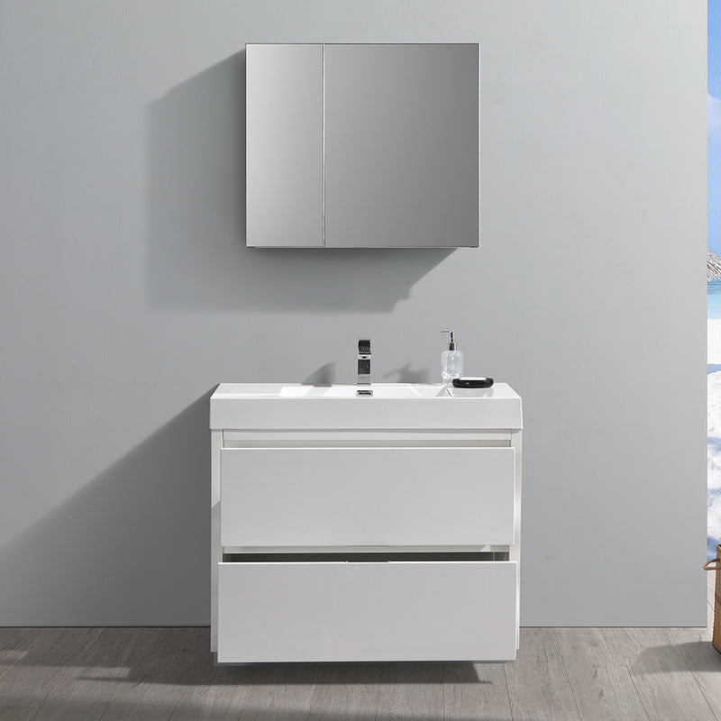 Fresca Valencia 40" Glossy White Free Standing Modern Bathroom Vanity with Medicine Cabinet FVN8442WH