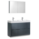 Fresca Valencia 48" Dark Slate Gray Free Standing Double Sink Modern Bathroom Vanity w/ Medicine Cabinet FVN8448GG-D