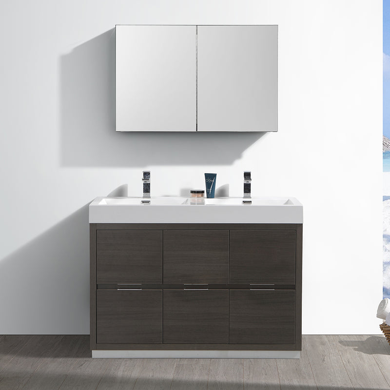 Fresca Valencia 48" Gray Oak Free Standing Double Sink Modern Bathroom Vanity with Medicine Cabinet FVN8448GO-D