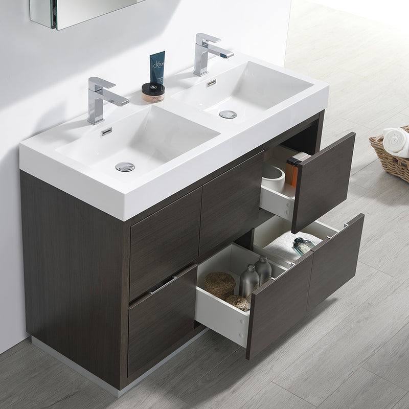 Fresca Valencia 48" Gray Oak Free Standing Double Sink Modern Bathroom Vanity with Medicine Cabinet FVN8448GO-D