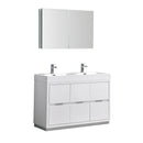 Fresca Valencia 48" Glossy White Free Standing Double Sink Modern Bathroom Vanity w/ Medicine Cabinet FVN8448WH-D