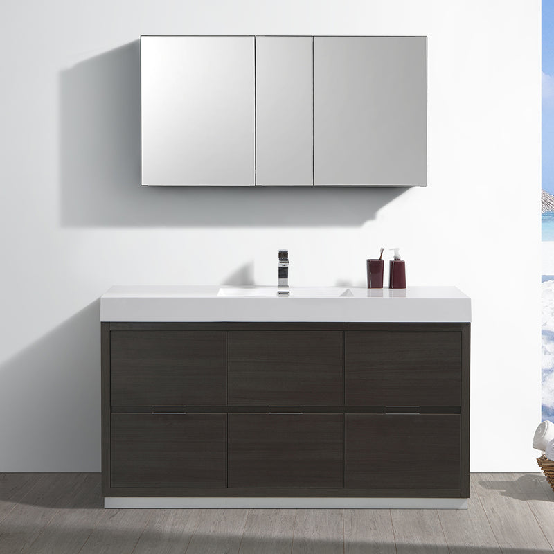 Fresca Valencia 60" Gray Oak Free Standing Modern Bathroom Vanity with Medicine Cabinet FVN8460GO