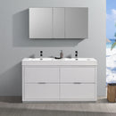 Fresca Valencia 60" Glossy White Free Standing Double Sink Modern Bathroom Vanity with Medicine Cabinet FVN8460WH-D