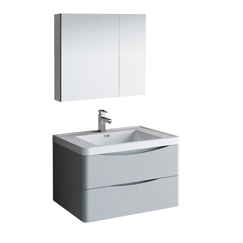 Fresca Tuscany 32" Glossy Gray Wall Hung Modern Bathroom Vanity w/ Medicine Cabinet FVN9032GRG