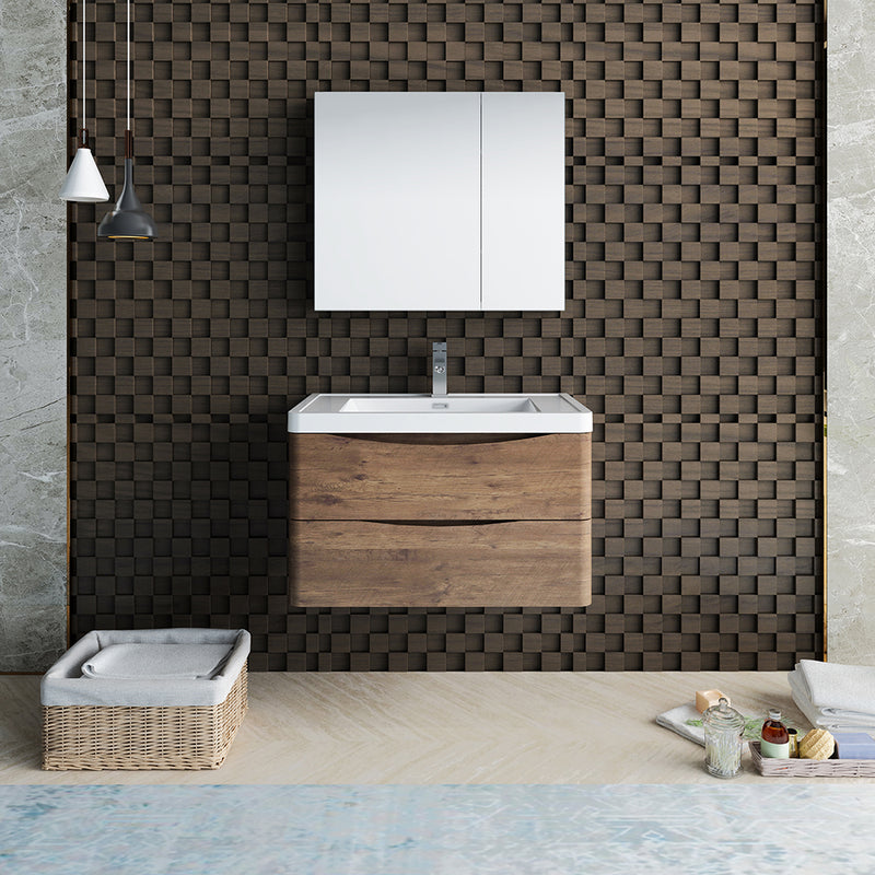 Fresca Tuscany 32" Rosewood Wall Hung Modern Bathroom Vanity with Medicine Cabinet FVN9032RW