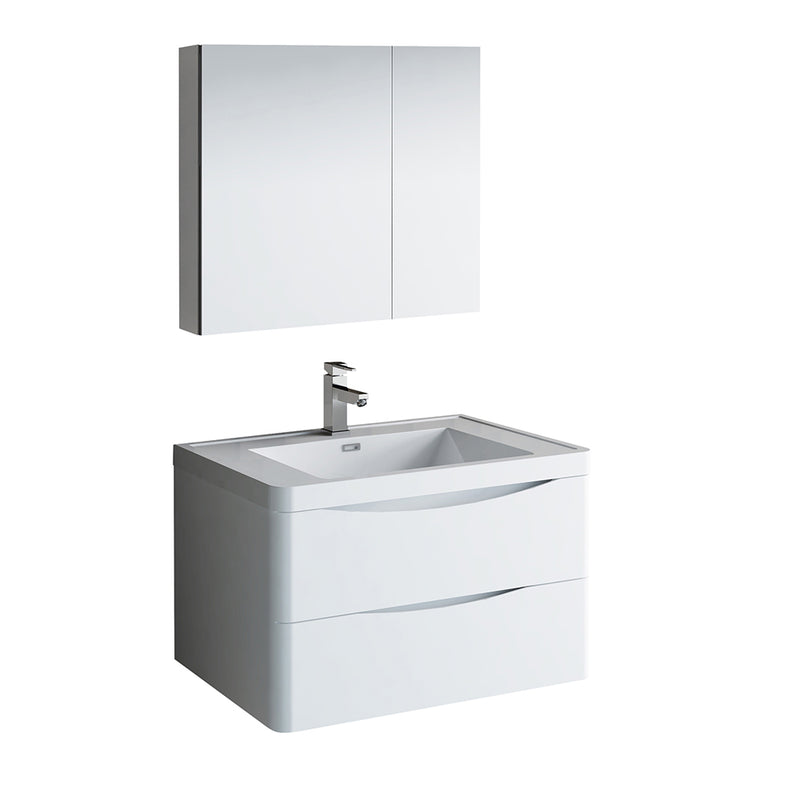 Fresca Tuscany 32" Glossy White Wall Hung Modern Bathroom Vanity w/ Medicine Cabinet FVN9032WH