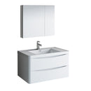 Fresca Tuscany 36" Glossy White Wall Hung Modern Bathroom Vanity w/ Medicine Cabinet FVN9036WH