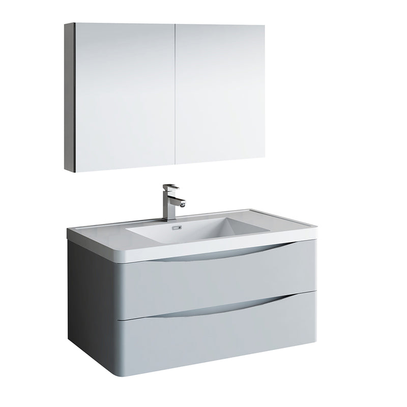 Fresca Tuscany 40" Glossy Gray Wall Hung Modern Bathroom Vanity w/ Medicine Cabinet FVN9040GRG