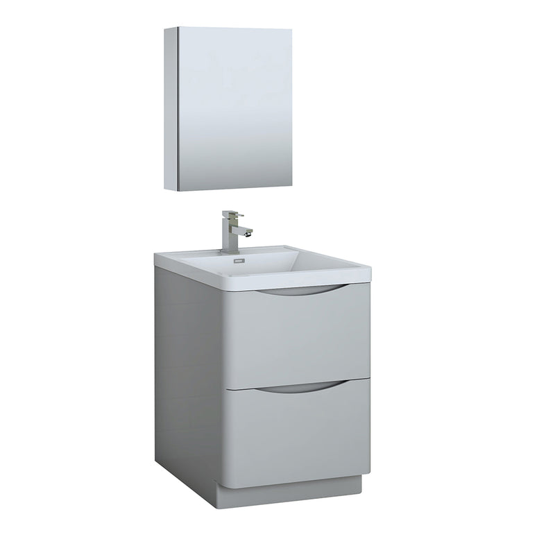 Fresca Tuscany 24" Glossy Gray Free Standing Modern Bathroom Vanity w/ Medicine Cabinet FVN9124GRG