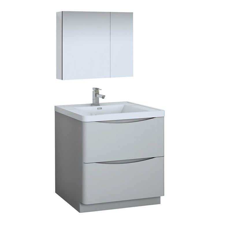 Fresca Tuscany 32" Glossy Gray Free Standing Modern Bathroom Vanity w/ Medicine Cabinet FVN9132GRG