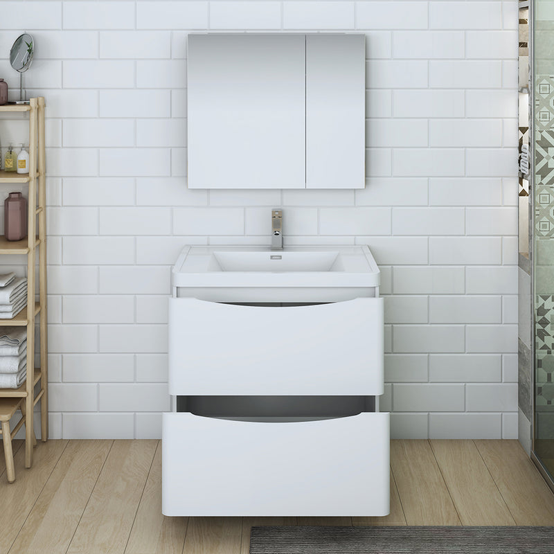 Fresca Tuscany 32" Glossy White Free Standing Modern Bathroom Vanity with Medicine Cabinet FVN9132WH
