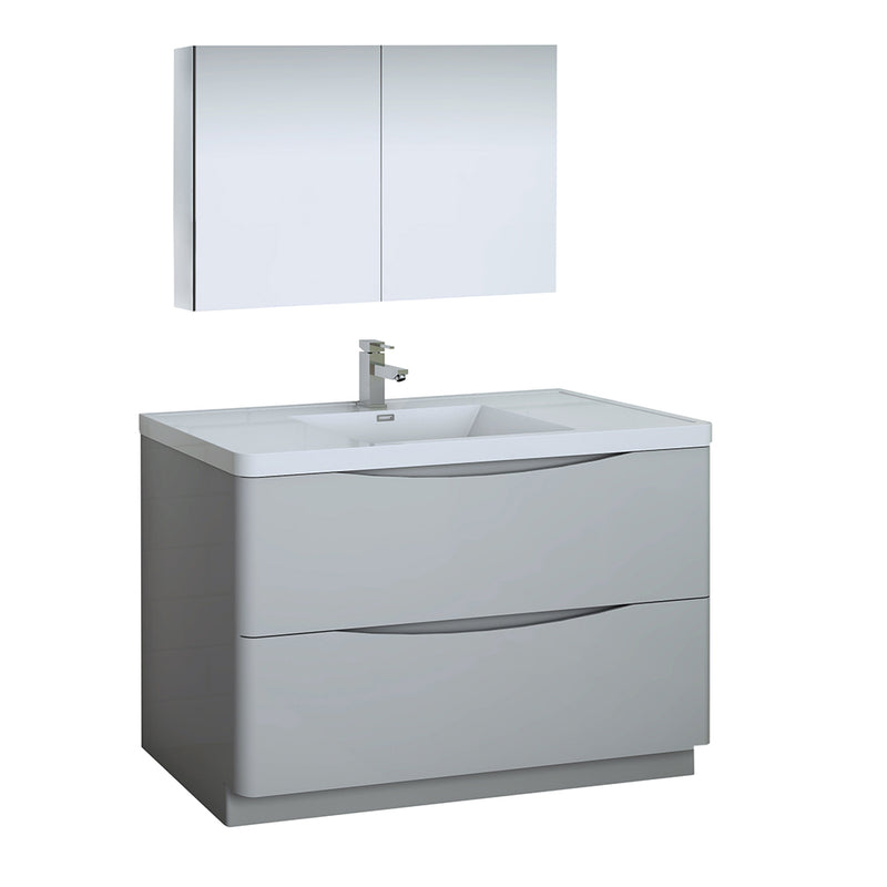 Fresca Tuscany 48" Glossy Gray Free Standing Modern Bathroom Vanity w/ Medicine Cabinet FVN9148GRG