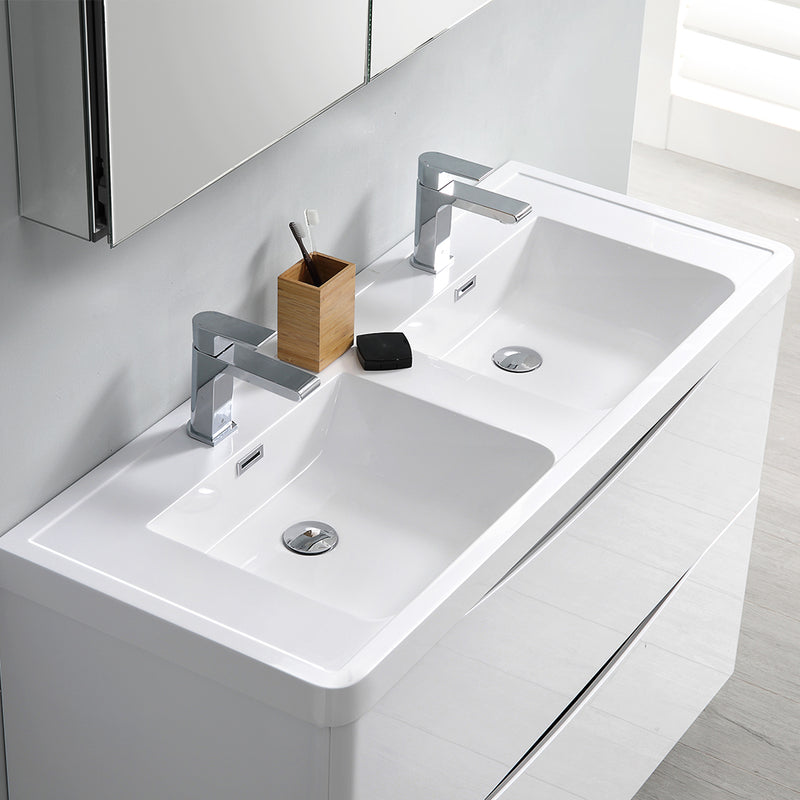 Fresca Tuscany 48" Glossy White Free Standing Double Sink Modern Bathroom Vanity with Medicine Cabinet FVN9148WH-D