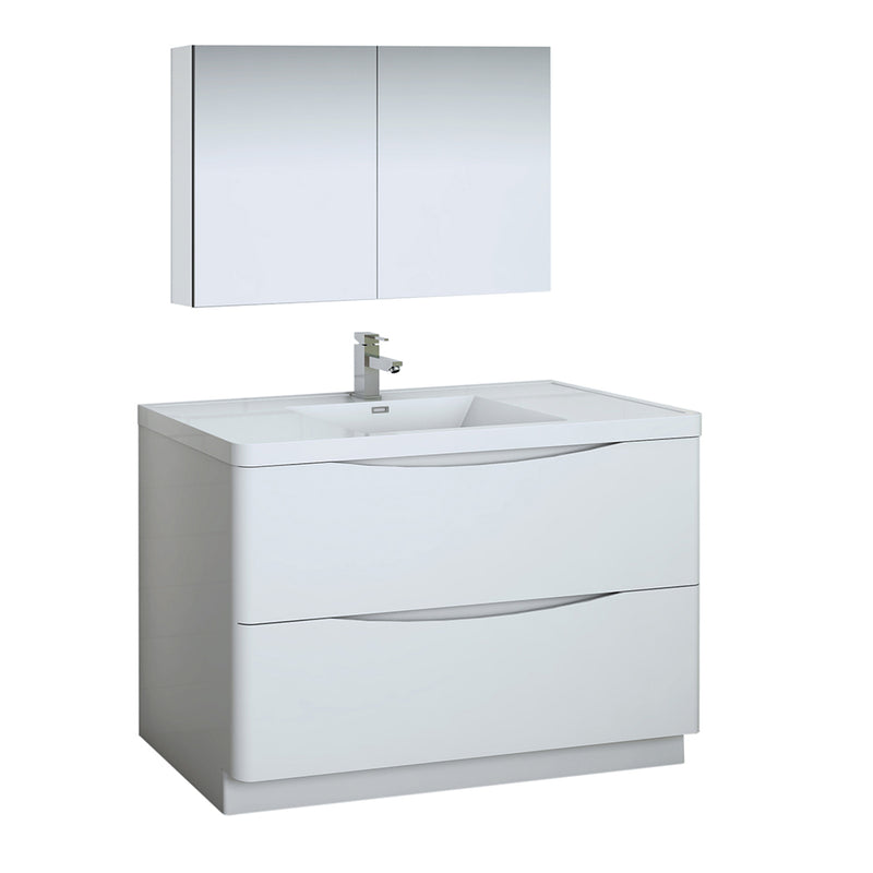 Fresca Tuscany 48" Glossy White Free Standing Modern Bathroom Vanity w/ Medicine Cabinet FVN9148WH