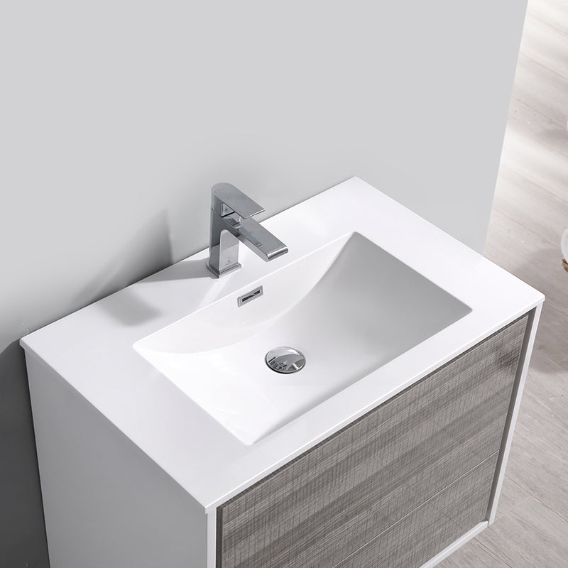 Fresca Catania 30" Glossy Ash Gray Wall Hung Modern Bathroom Vanity with Medicine Cabinet FVN9230HA