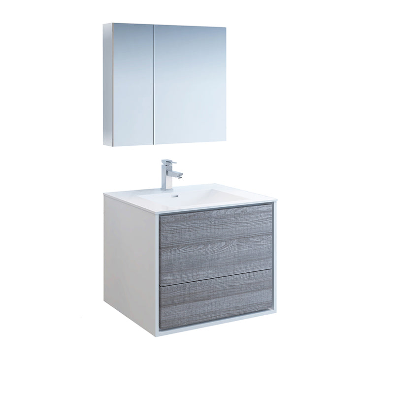 Fresca Catania 30" Glossy Ash Gray Wall Hung Modern Bathroom Vanity w/ Medicine Cabinet FVN9230HA