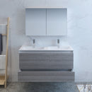 Fresca Catania 48" Glossy Ash Gray Wall Hung Double Sink Modern Bathroom Vanity with Medicine Cabinet FVN9248HA-D