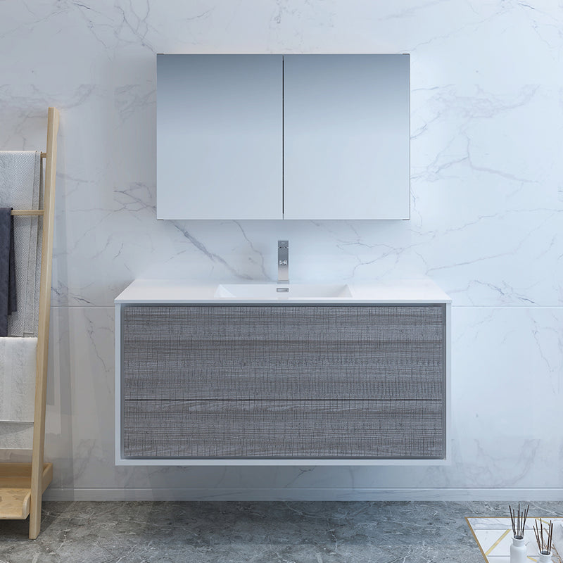 Fresca Catania 48" Glossy Ash Gray Wall Hung Modern Bathroom Vanity with Medicine Cabinet FVN9248HA