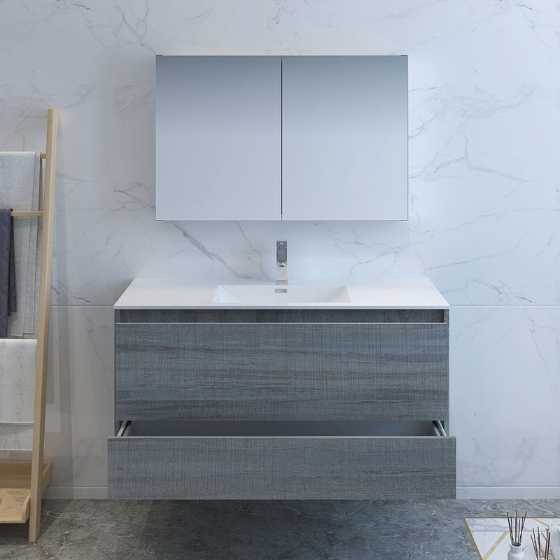 Fresca Catania 48" Ocean Gray Wall Hung Modern Bathroom Vanity with Medicine Cabinet FVN9248OG