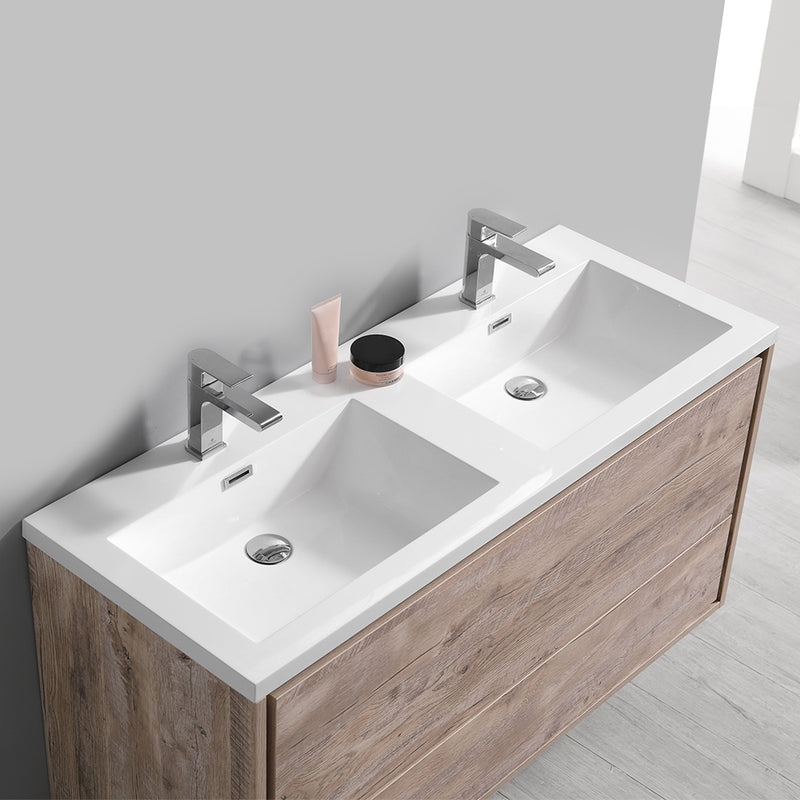 Fresca Catania 48" Rustic Natural Wood Wall Hung Double Sink Modern Bathroom Vanity with Medicine Cabinet FVN9248RNW-D