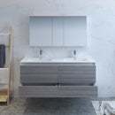 Fresca Catania 60" Glossy Ash Gray Wall Hung Double Sink Modern Bathroom Vanity with Medicine Cabinet FVN9260HA-D