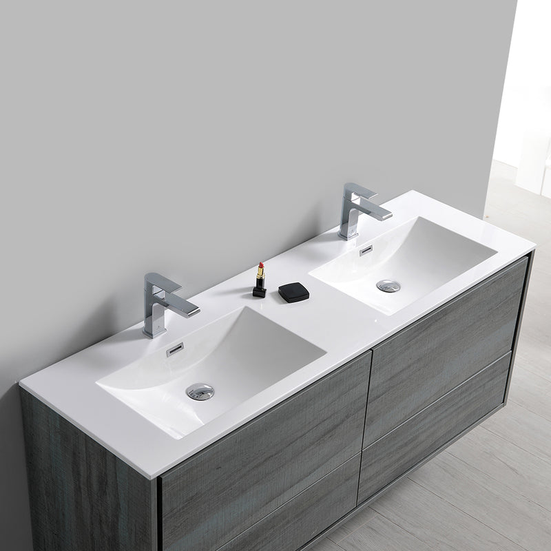 Fresca Catania 60" Ocean Gray Wall Hung Double Sink Modern Bathroom Vanity with Medicine Cabinet FVN9260OG-D