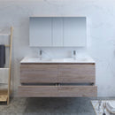 Fresca Catania 60" Rustic Natural Wood Wall Hung Double Sink Modern Bathroom Vanity with Medicine Cabinet FVN9260RNW-D