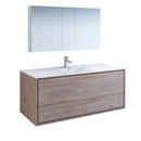 Fresca Catania 60" Rustic Natural Wood Wall Hung Single Sink Modern Bathroom Vanity w/ Medicine Cabinet FVN9260RNW-S