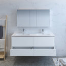 Fresca Catania 60" Glossy White Wall Hung Double Sink Modern Bathroom Vanity with Medicine Cabinet FVN9260WH-D